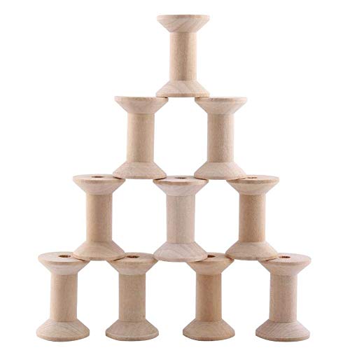 Hilitand 10pcs Wooden Empty Spool Empty Thread Spools Natural Wire Weaving Bobbins Wood Color 47mmx31mm - Image 1