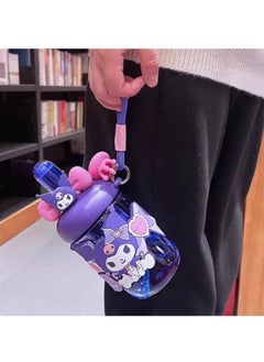 Sanrio Sanrio Kawaii Style Kuromi Kids Water Bottle, Pink Cartoon Design with 3D Figure Top, Portable Drinks Container with Strap  - Image 2