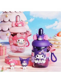 Sanrio Sanrio Kawaii Style Kuromi Kids Water Bottle, Pink Cartoon Design with 3D Figure Top, Portable Drinks Container with Strap  - Image 3