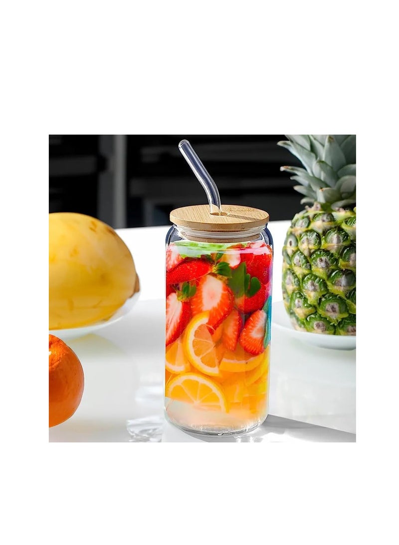 Glass Cup with Straw for Cold Drinks and Juices with Wooden Lid 350, 400ml - Clear - Image 2