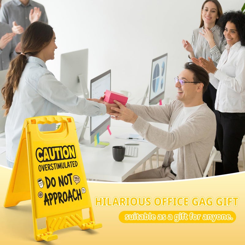 HRPHRP Office Decor Desk Accessories for Women - Gag Gifts for Men Office Decorations for Work, Unique Funny Desktop Decor Sign for Coworker Teammate Employee Boss(Caution Overstimulated Desk Sign) - Image 5