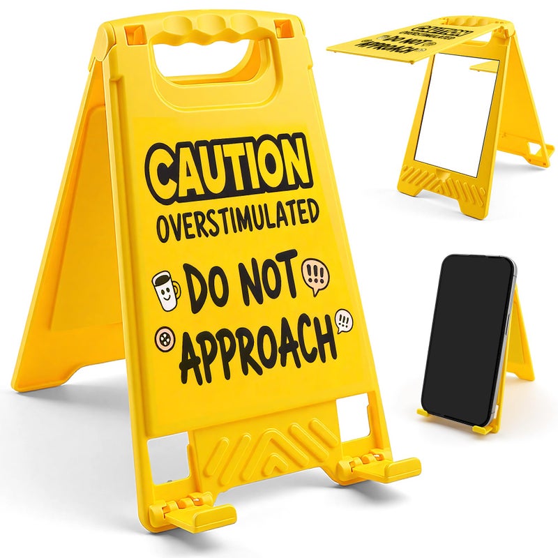 HRPHRP Office Decor Desk Accessories for Women - Gag Gifts for Men Office Decorations for Work, Unique Funny Desktop Decor Sign for Coworker Teammate Employee Boss(Caution Overstimulated Desk Sign) - Image 1