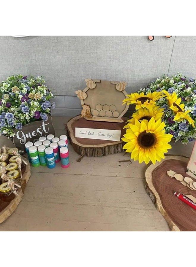 PAMBO Bee and Bear Baby Shower Guest Book - Adorable Bear and Bee Theme, Eco-Friendly Wooden Keepsake - includes 45 Mini Message Boards for Warm Interactions - Image 3