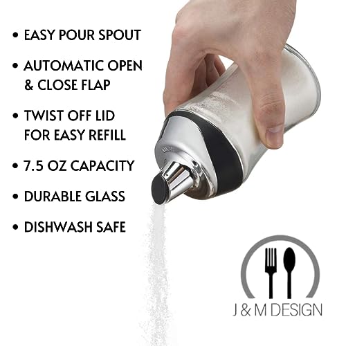 J&M DESIGN Sugar Dispenser with Pour Spout Lid Sugar Container Shaker Coffee Bar Accessories Organizer Essentials Powdered Creamer Baking Supplies 7.5oz Glass Jar Pourer Sugar Bowl Salt Dish Holder - Image 2