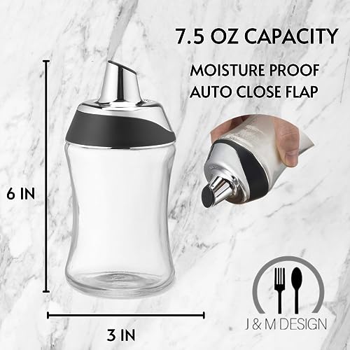 J&M DESIGN Sugar Dispenser with Pour Spout Lid Sugar Container Shaker Coffee Bar Accessories Organizer Essentials Powdered Creamer Baking Supplies 7.5oz Glass Jar Pourer Sugar Bowl Salt Dish Holder - Image 3