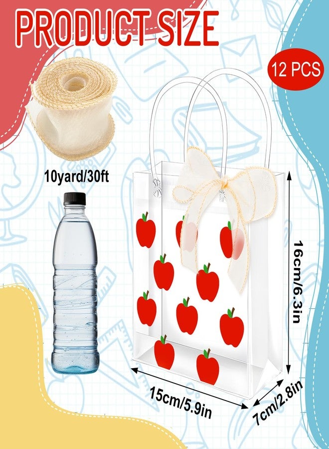 FYSUIMU 12 Pcs Teacher Appreciation Week Clear PVC Gift Bags Back to School Red Apples Fruit Party Favor Bags with Handles Treat Tote Bag with Ribbon for First Day of School Birthday Baby Shower - Image 2