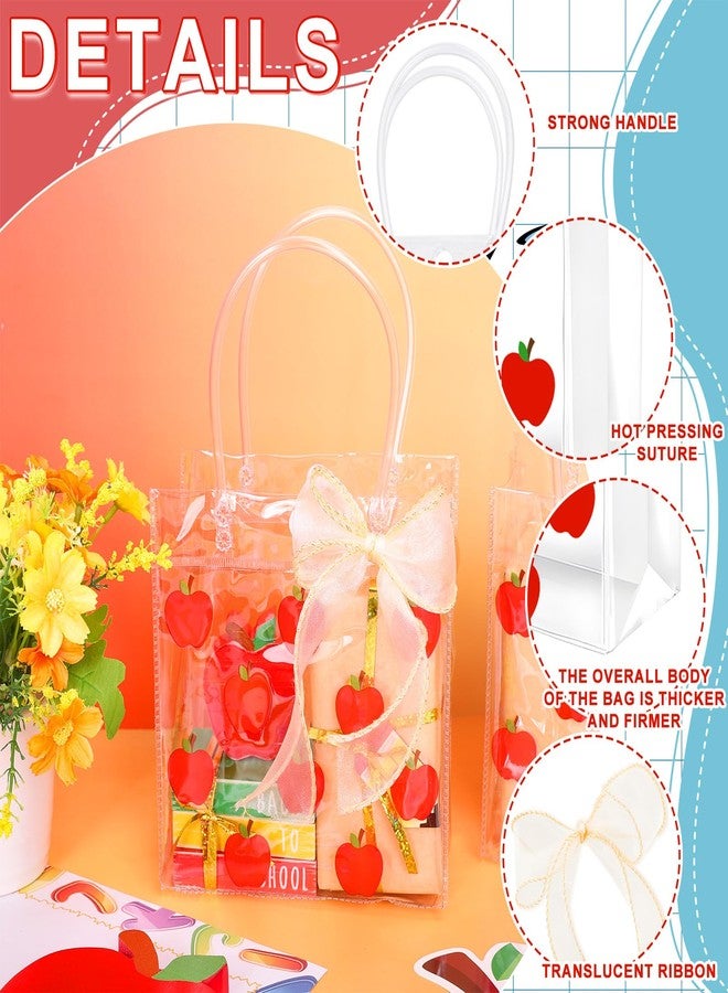 FYSUIMU 12 Pcs Teacher Appreciation Week Clear PVC Gift Bags Back to School Red Apples Fruit Party Favor Bags with Handles Treat Tote Bag with Ribbon for First Day of School Birthday Baby Shower - Image 3