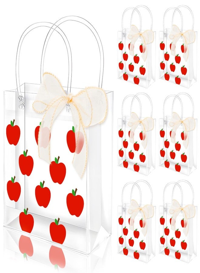 FYSUIMU 12 Pcs Teacher Appreciation Week Clear PVC Gift Bags Back to School Red Apples Fruit Party Favor Bags with Handles Treat Tote Bag with Ribbon for First Day of School Birthday Baby Shower - Image 1