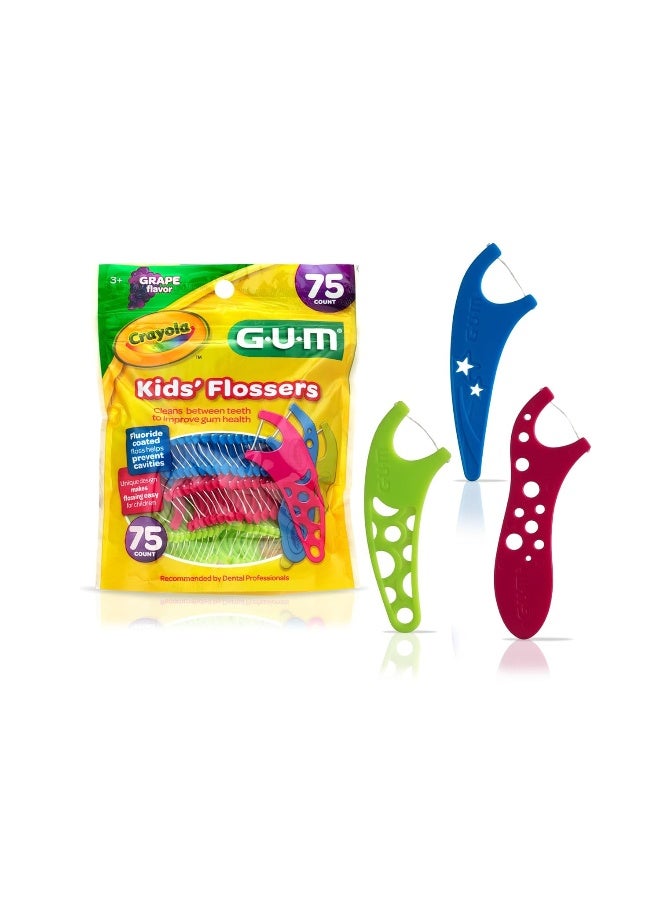 GUM-897 Crayola Kids' Flossers, Grape, Fluoride Coated, Ages 3+, 75 Count - Image 1
