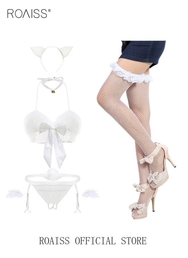 roaiss 7 Pack Trim Cut Out Bodysuit Lingerie Set for Women Floral Lace Bra and stockings and Panty Set with Garter  - Image 1