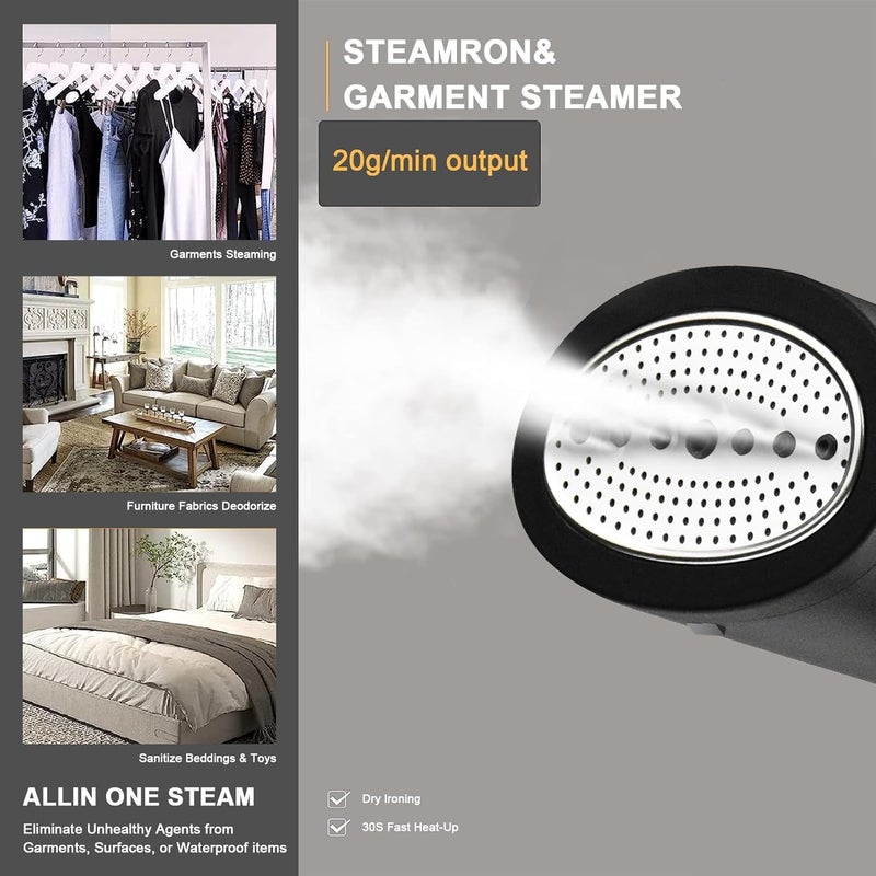 TDOO 1500W Handheld Garment Steamer For Clothing, Portable Clothes Steamer With Auto-Off, 300ml Water Tank, 30-Second Fast Heat-up, Fabric Wrinkles Remover Irons For Home, Travel مكواة بخار للملابس - Image 3