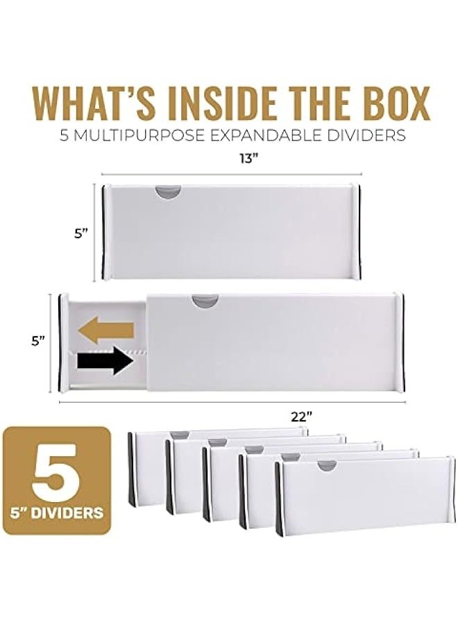 MIXDE Deep Drawer Divider 5 Pack, [5 Inch Tall, 13-22"] Long Expandable, Adjustable Drawer Dividers for Clothing, Clothes, Dresser, Kitchen, Strong & Sturdy Hold, Soft Foam Edges  - Image 2