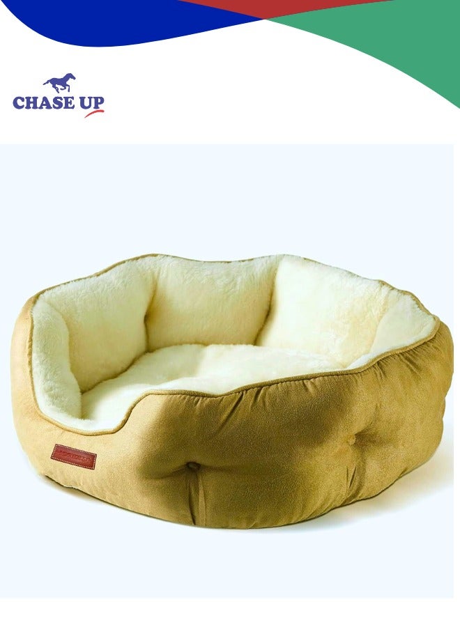 Chase Up Extra Soft Cat Bed 50x48x16Cm for Deep Sleep, Orthopedic Round Pet Bed with cat pillow for Joint & Muscle Support, Machine Washable Cat Beds for Indoor Cats with Slip-Resistant Bottom - Brown - Image 1