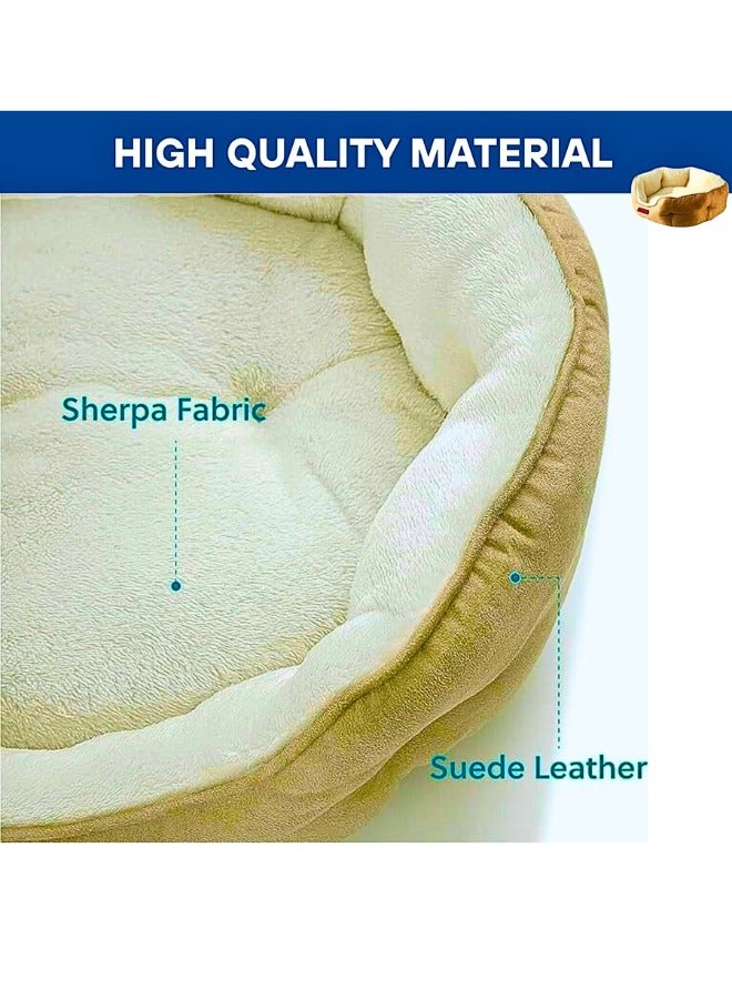 Chase Up Extra Soft Cat Bed 50x48x16Cm for Deep Sleep, Orthopedic Round Pet Bed with cat pillow for Joint & Muscle Support, Machine Washable Cat Beds for Indoor Cats with Slip-Resistant Bottom - Brown - Image 2
