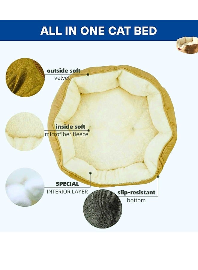 Chase Up Extra Soft Cat Bed 50x48x16Cm for Deep Sleep, Orthopedic Round Pet Bed with cat pillow for Joint & Muscle Support, Machine Washable Cat Beds for Indoor Cats with Slip-Resistant Bottom - Brown - Image 3