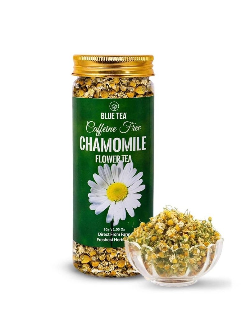 الشاي الأزرق - شاي البابونج - 30 جم - 50+ كوب | النوم والاسترخاء | شاي أعشاب - خالي من الكافيين - ذو قاعدة زهرية - غير مر | جرة الحيوانات الأليفة القابلة لإعادة الاستخدام - Image 1