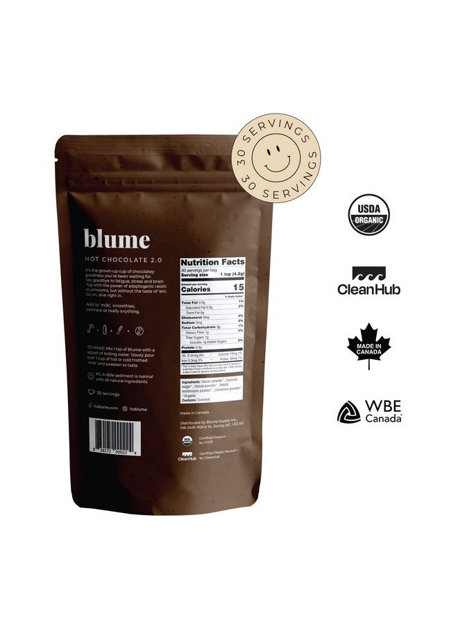 Blume مزيج كاكاو ساخن من ريشي لتهدئة التوتر - مشروب فطر اللاتيه مع معززات الدماغ العضوية - كاكاو عضوي نباتي وصديق للكيتو - 30 حصة - Image 3