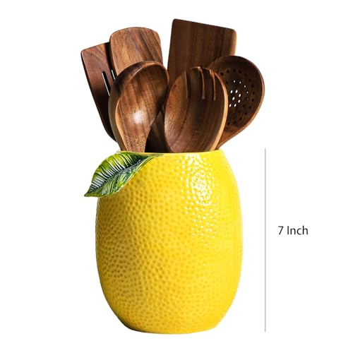 Bicuzat Lemon Shaped Ceramic Kitchen Utensil Holder Large Cooking Utensil Crocks for Kitchen Countertop Ceramic Utensil Organizer for SpatulaA - Image 3