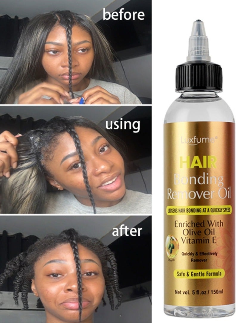Luxfume 150ml Hair Bonding Remover Oil Hair Glue Remover for Quick Weave Safe Formula Enriched with Olive Oil & Vitamin E for Hair Glue Tape in Hair Extensions Removal Tape in Extension Remover - Image 5