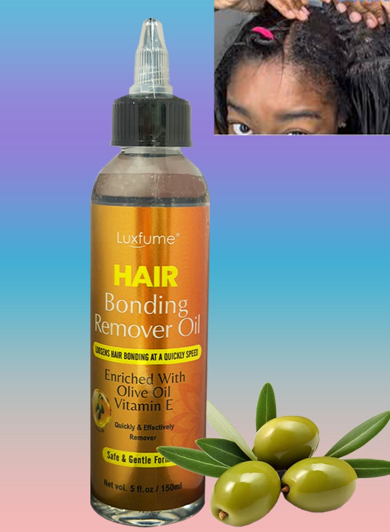 Luxfume 150ml Hair Bonding Remover Oil Hair Glue Remover for Quick Weave Safe Formula Enriched with Olive Oil & Vitamin E for Hair Glue Tape in Hair Extensions Removal Tape in Extension Remover - Image 1