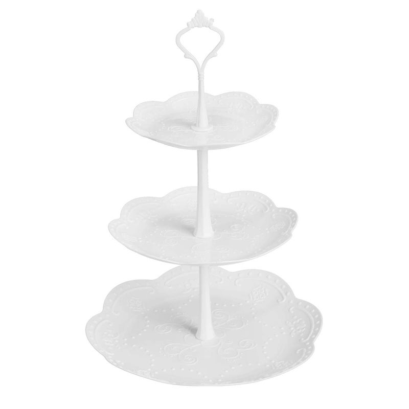 Coitak 3 Tier Cupcake Stand Plastic Tiered Serving Stand Dessert Tower Tray for Tea Party Baby Shower and Wedding Pure White Plastic