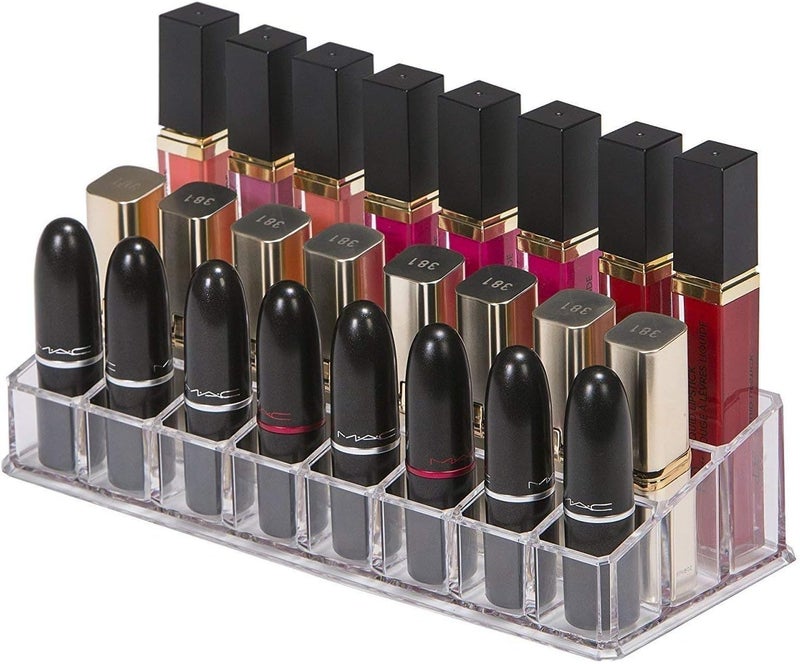 RAIYARAJ 24 Grid Clear Acrylic Lipstick Holder Display Stand Cosmetic Organizer Makeup Case - Image 1