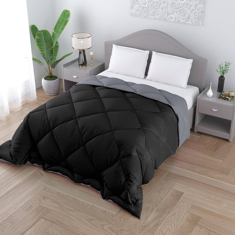 CHICERY Microfiber Reversible Comfort Soft ComforterDuvet Blanket Single Bed 250 GSM Ultra Soft AC Comforter for All WeatherSingle60X90 inchGrey BlackPack of 1 - Image 2