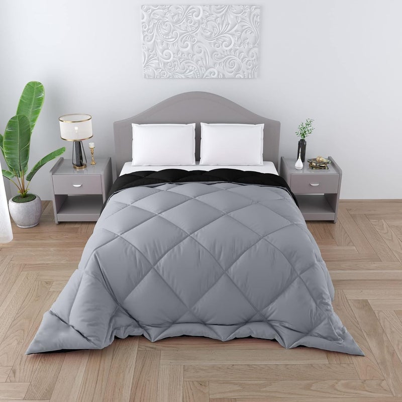 CHICERY Microfiber Reversible Comfort Soft ComforterDuvet Blanket Single Bed 250 GSM Ultra Soft AC Comforter for All WeatherSingle60X90 inchGrey BlackPack of 1 - Image 1