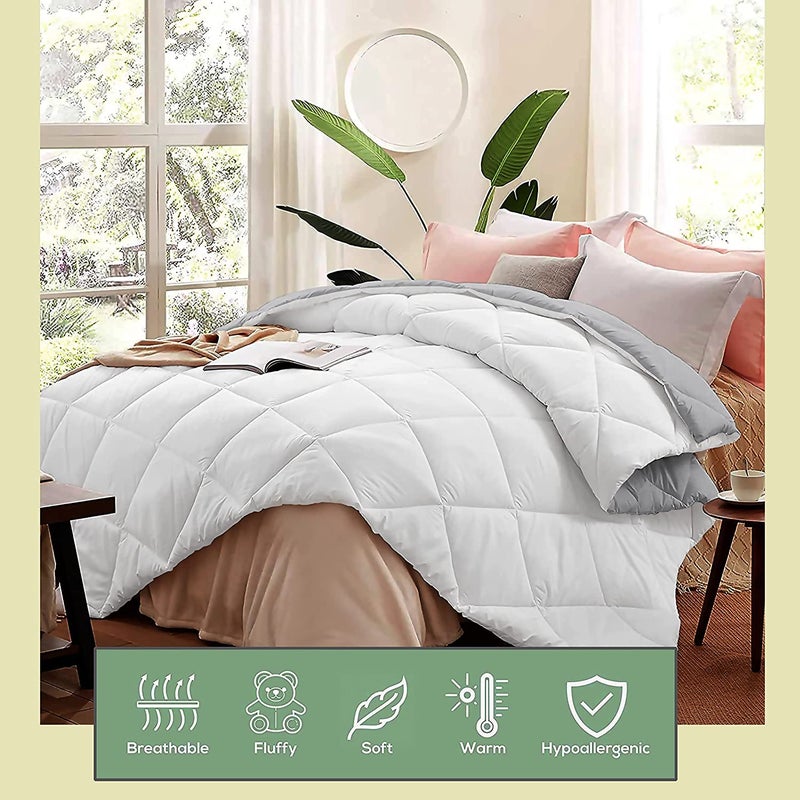 CHICERY Microfiber Reversible Comfort Soft ComforterDuvet Blanket Single Bed 250 GSM Ultra Soft AC Comforter for All WeatherSingle60X90 inchGrey BlackPack of 1 - Image 5