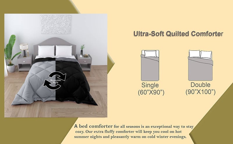 CHICERY Microfiber Reversible Comfort Soft ComforterDuvet Blanket Single Bed 250 GSM Ultra Soft AC Comforter for All WeatherSingle60X90 inchGrey BlackPack of 1 - Image 4