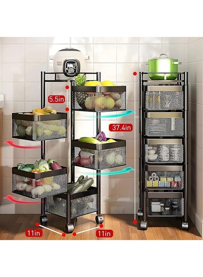 DubaiGallery Multi-Tier Metal Stackable Fruit & Vegetable Storage Rack With Wheels – Kitchen Cart Shelf Organizer For Pantry & Countertop - Image 2