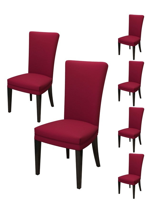 Nendle Plain Solid Color Polyester Stretchable Elastic Fitted Chair Covers for Living Room (Maroon, Set of 6) - Image 1