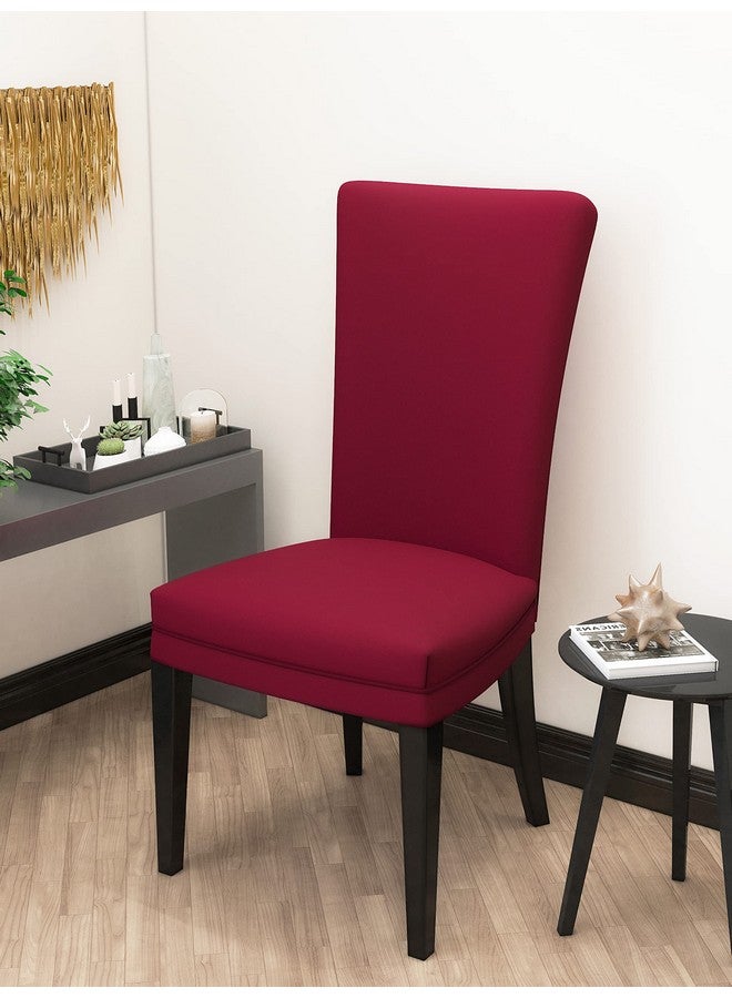Nendle Plain Solid Color Polyester Stretchable Elastic Fitted Chair Covers for Living Room (Maroon, Set of 6) - Image 2