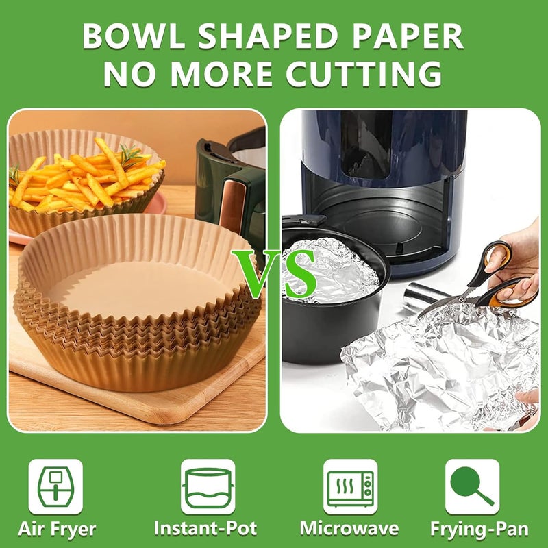 Adhjito 200pcs Air Fryer Disposable Liner, Non-Stick Parchment Paper for Baking, Oil-Proof, Water-Proof, Food Grade (6.3" Bottom, 7.9" Top) - Image 3