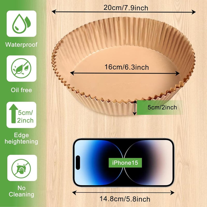 Adhjito 200pcs Air Fryer Disposable Liner, Non-Stick Parchment Paper for Baking, Oil-Proof, Water-Proof, Food Grade (6.3" Bottom, 7.9" Top) - Image 2