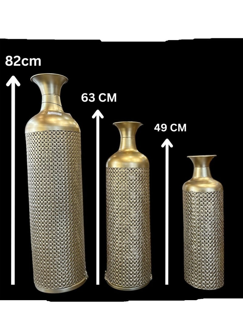 Roman Gifts Metal Decorative Vase Abstract Patterned Centerpiece Vases with Open Frame Design, Set of 3 Vases for Home Decoration 