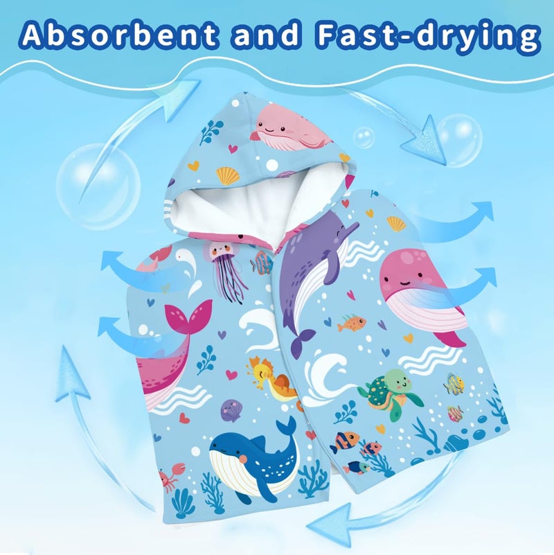 HEIFAM Hooded Beach Towels Kids, Cute Whale Beach Towel, Baby Surf Poncho, Pink Blue Kids Towel Wrap, Girls Boys Pool Towel for Sports Pool Picnic Camping Travel Swim, Summer Gift, 30”x50” - Image 5