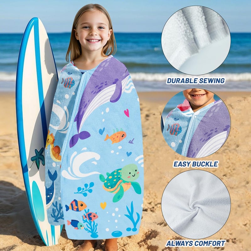 HEIFAM Hooded Beach Towels Kids, Cute Whale Beach Towel, Baby Surf Poncho, Pink Blue Kids Towel Wrap, Girls Boys Pool Towel for Sports Pool Picnic Camping Travel Swim, Summer Gift, 30”x50” - Image 2