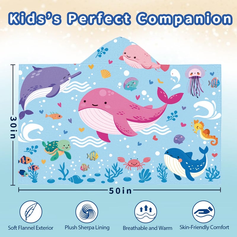 HEIFAM Hooded Beach Towels Kids, Cute Whale Beach Towel, Baby Surf Poncho, Pink Blue Kids Towel Wrap, Girls Boys Pool Towel for Sports Pool Picnic Camping Travel Swim, Summer Gift, 30”x50” - Image 4