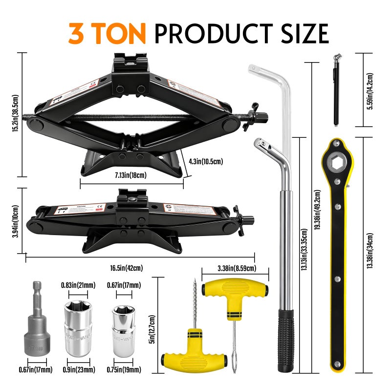 FITHOIST Car Jack, Scissor Jack, Car Jack Kit 3 Ton (6614 lbs), Emergency Tire Kit with Lug Wrench,Suitable for Sedan, Coupe, SUV, MPV and Most Vehicle - Image 2