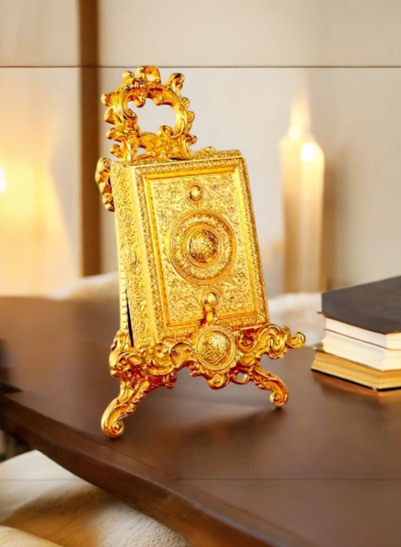 OLUDENIZ 3-Piece Full Metal Large Luxury Quran Holder and Decorative Box Set with Gold-Edged Mushaf - Image 5