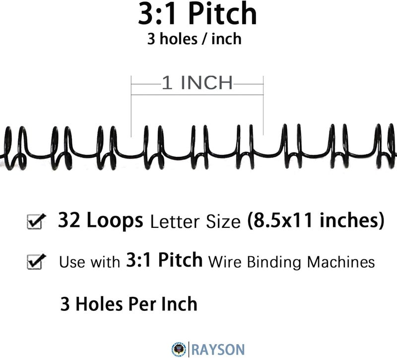 RAYSON Double Loop Binding Wires 1/4 Inch - 3 to 1 Pitch Wire Binding Capacity 20 Sheets, 11 inch Length, 32-Loop Black Wire Ring Pack of 100 to Bind Reports and Projects - Image 2