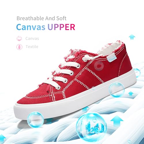 Obtaom Women's Play Fashion Sneaker Comfortable Walking Shoes Red Canvas Slip on Shoes(Red US08) - Image 3