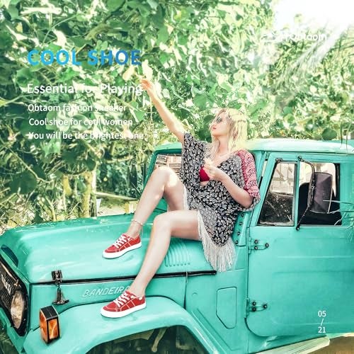 Obtaom Women's Play Fashion Sneaker Comfortable Walking Shoes Red Canvas Slip on Shoes(Red US08) - Image 5
