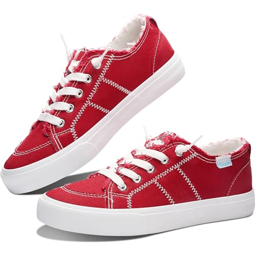 Obtaom Women's Play Fashion Sneaker Comfortable Walking Shoes Red Canvas Slip on Shoes(Red US08) - Image 1