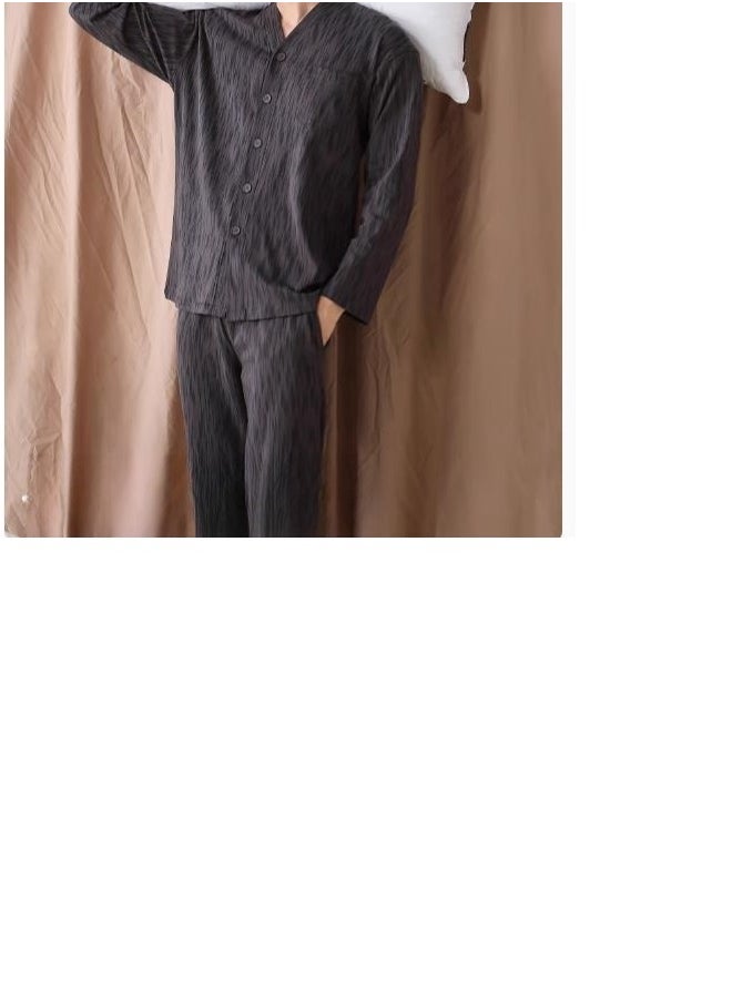 MIIOW - Men's Pure Cotton Casual Long Sleeved Long Pants High-End Home Clothing Can Be Worn As An Outerwear Set - Image 1