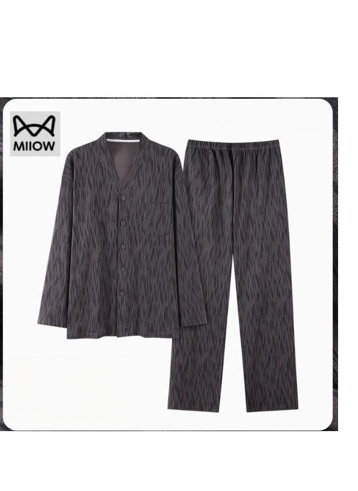 MIIOW - Men's Pure Cotton Casual Long Sleeved Long Pants High-End Home Clothing Can Be Worn As An Outerwear Set - Image 1