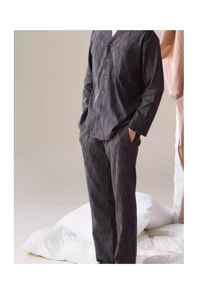 MIIOW - Men's Pure Cotton Casual Long Sleeved Long Pants High-End Home Clothing Can Be Worn As An Outerwear Set - Image 1