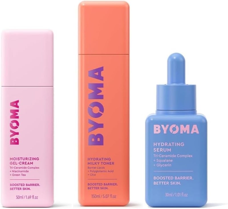 BYOMA Hydration Heroes Trio Moisturising Gel Cream 50ml Hydrating Milky Toner 150ml and Hydrating Serum 30ml Deep Hydration and Barrier Support for All Skin Types
