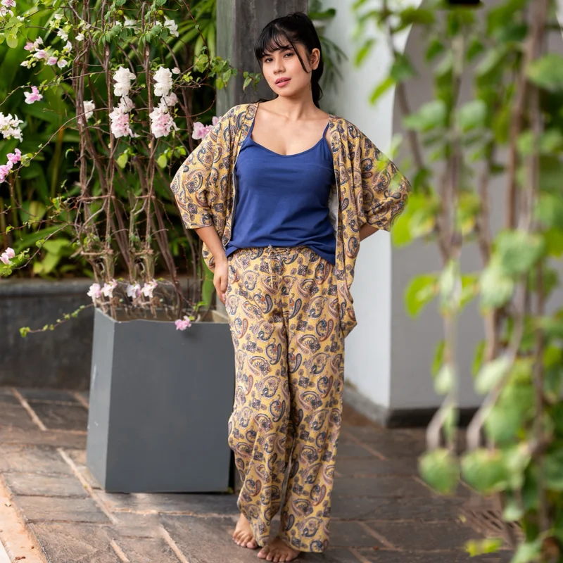 Aadaraya Aadaraya Pyjama Set Kimono with Camisole and Pants